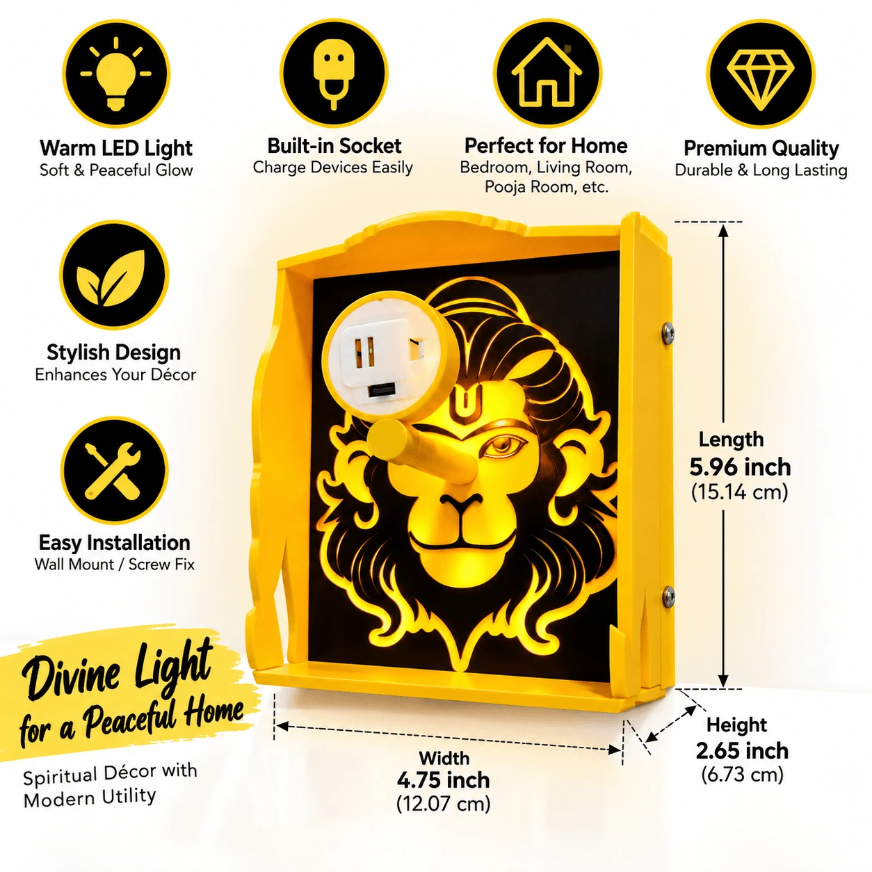 Hanuman Shadow Wall Light | 3D Printed Hanuman Ji Lamp for Mandir & Home Decor