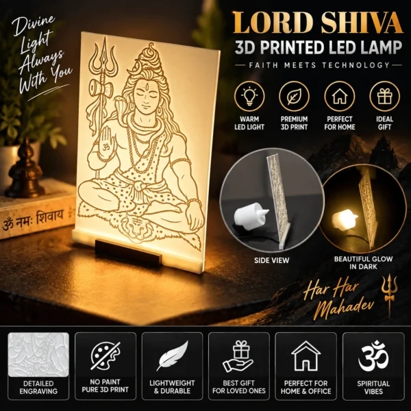 Lord Shiva 3D LED Lamp | 3D Printed Mahadev Light for Home & Mandir