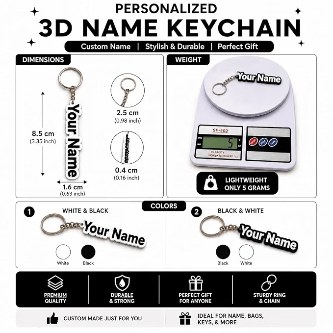Personalized 3D Name Keychain Pack of 2